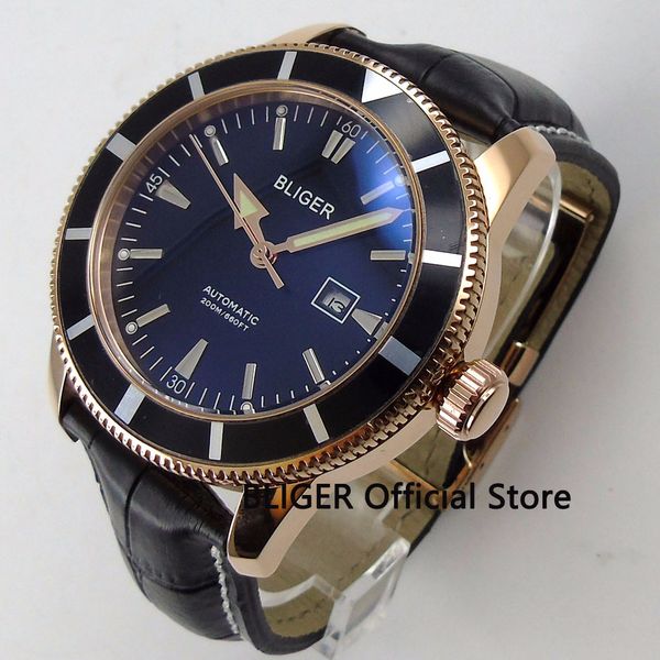 solid 46mm bliger black dial black rotating bezel rose golden case luminous pointer miyota automatic movement men's wristwatch, Slivery;brown
solid 46mm bliger black dial black rotating bezel rose golden case luminous pointer miyota automatic movement men's wristwatch, Slivery;brown