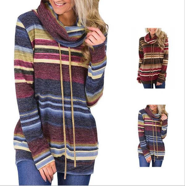 women sweatshirt striped heap collar hooded shirt pockets casual autumn long sleeves turtleneck shirts drawstring striped pullover cny900, White
women sweatshirt striped heap collar hooded shirt pockets casual autumn long sleeves turtleneck shirts drawstring striped pullover cny900, White
