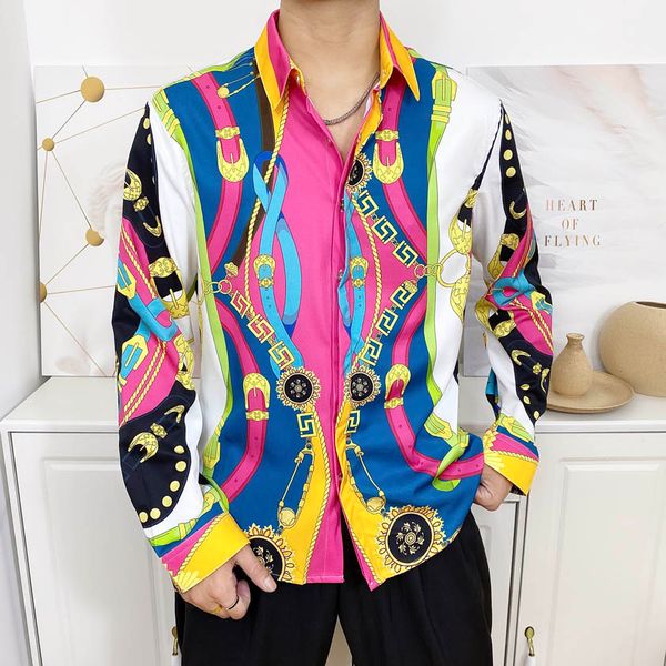 2021 fashion business casual shirt men's long-sleeved retro black gold printing 3d tees must-have ladies top, White;black