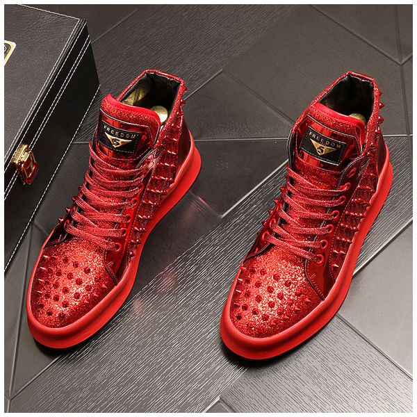 men's designer red studded rivet spike causal flats shoes male thick bottom hoes for web celebrity sneakers, Black
men's designer red studded rivet spike causal flats shoes male thick bottom hoes for web celebrity sneakers, Black