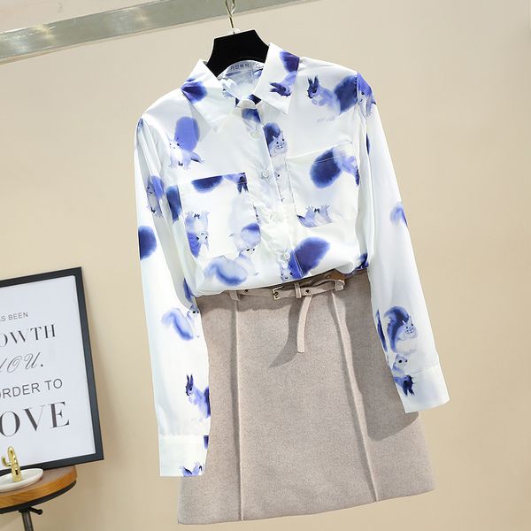 women's blouses & shirts spring autumn long-sleeved shirt squirrel ink stained white chiffon wild small fresh blouse gd451
women's blouses & shirts spring autumn long-sleeved shirt squirrel ink stained white chiffon wild small fresh blouse gd451