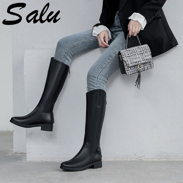 salu autumn winter round toe casual knee high boots cow leather middle heel fashion zipper women shoes size 34-39, Black
salu autumn winter round toe casual knee high boots cow leather middle heel fashion zipper women shoes size 34-39, Black