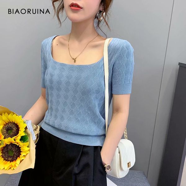 biaoruina women's summer korean style solid color thin knitted t-shirt square collar office lady all-match retro tee, White
biaoruina women's summer korean style solid color thin knitted t-shirt square collar office lady all-match retro tee, White