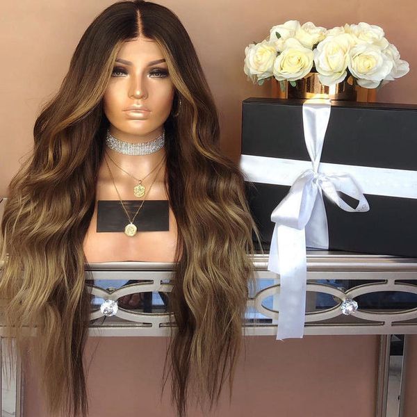 ombre colorl brown long curly hair slightly curly middle part wigs natural wave women's wigs give away wig caps, Black
ombre colorl brown long curly hair slightly curly middle part wigs natural wave women's wigs give away wig caps, Black