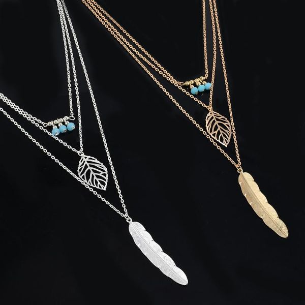 simple metal leaf multi-layer handmade rice beads beaded feather pendant necklace for women, Silver
simple metal leaf multi-layer handmade rice beads beaded feather pendant necklace for women, Silver