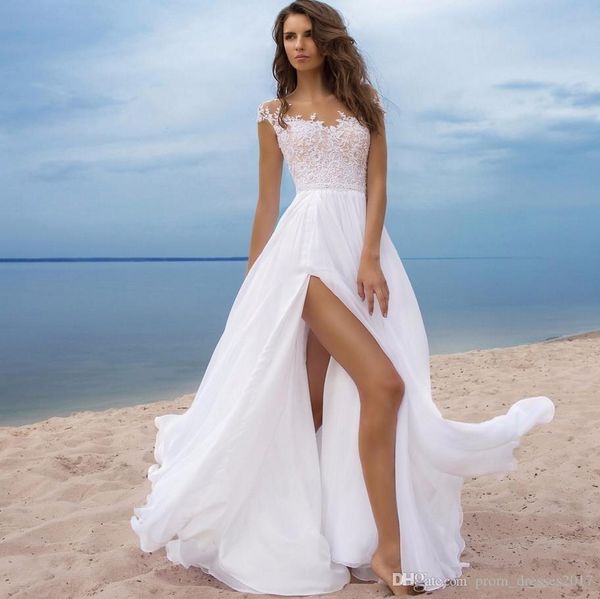 split boho wedding dresses sheer jewel neck appliqued keyhole backless long bridal gowns for summer beach wedding gowns, White
split boho wedding dresses sheer jewel neck appliqued keyhole backless long bridal gowns for summer beach wedding gowns, White