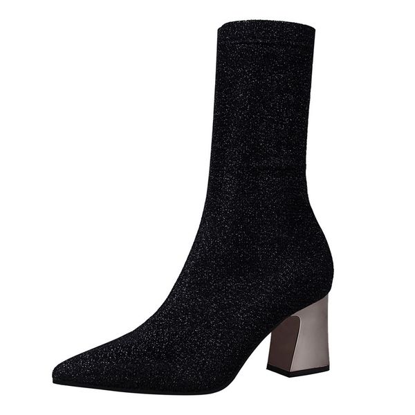 3362 european and american style thin nightclub short tube womens boots thick heel high pointed sequin shiny short boots, Black
3362 european and american style thin nightclub short tube womens boots thick heel high pointed sequin shiny short boots, Black