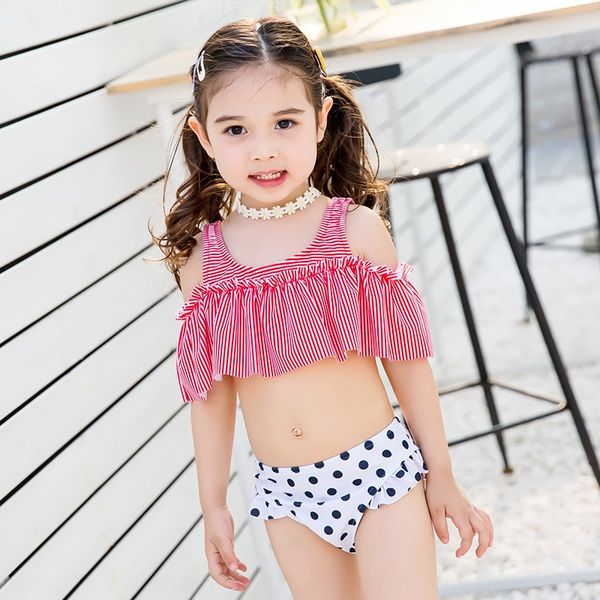 children's girls cute swimsuit striped polka dot wood ear split two-piece suit spring holiday swimsuit, White;black
children's girls cute swimsuit striped polka dot wood ear split two-piece suit spring holiday swimsuit, White;black