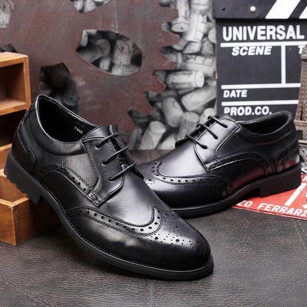 men shoes business formal leather shoes genuine leather brogues dress carved wing tip lace-up round toe derby, Black
men shoes business formal leather shoes genuine leather brogues dress carved wing tip lace-up round toe derby, Black