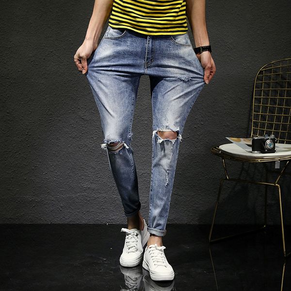 vogue autumn and winter men's micro-elastic slim hole small feet denim trousers breathable loose hole pocket jeans men, Blue
vogue autumn and winter men's micro-elastic slim hole small feet denim trousers breathable loose hole pocket jeans men, Blue