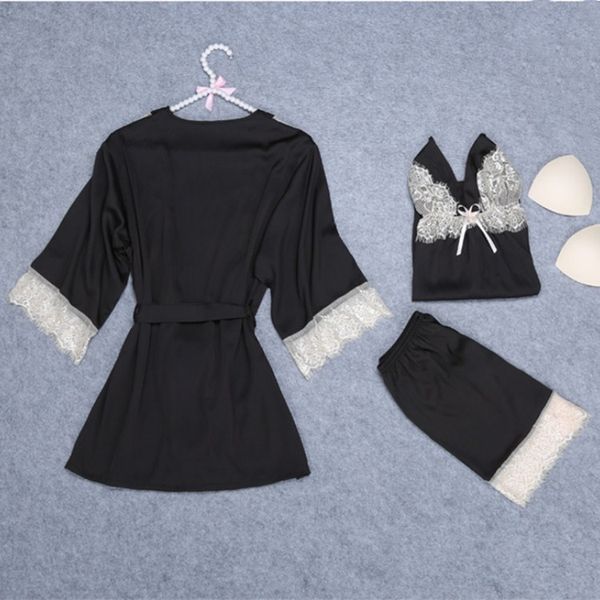 blue/black/pink lace-up three piece sleepwear shorts women spring v-neck patchwork lace pajama sets, Blue;gray
blue/black/pink lace-up three piece sleepwear shorts women spring v-neck patchwork lace pajama sets, Blue;gray