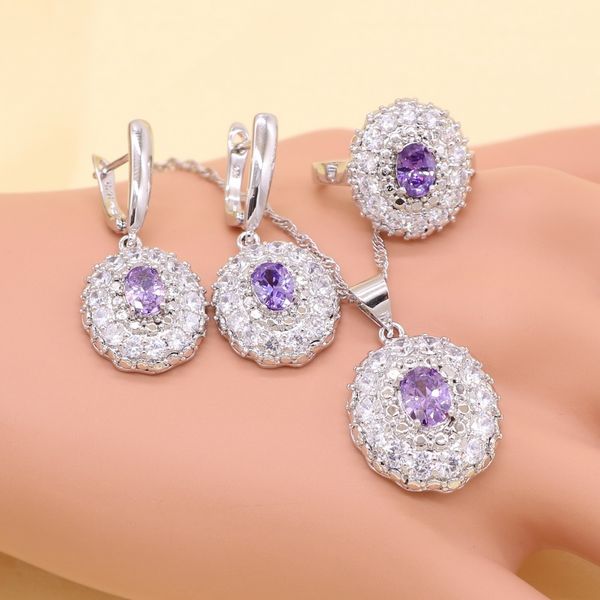 purple cubic zirconia white crystal silver color bridal jewelry sets for women necklace pendant earrings rings
purple cubic zirconia white crystal silver color bridal jewelry sets for women necklace pendant earrings rings