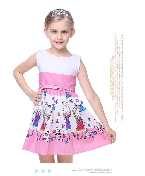 girls dress summer girl's white character pattern dresses with belt casual kids clothing, Red;yellow
girls dress summer girl's white character pattern dresses with belt casual kids clothing, Red;yellow