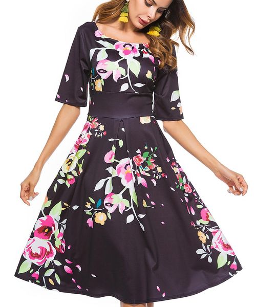 women summer style 2019 women's vintage 3/4 sleeve floral print casual cocktail swing dress, Black;gray
women summer style 2019 women's vintage 3/4 sleeve floral print casual cocktail swing dress, Black;gray