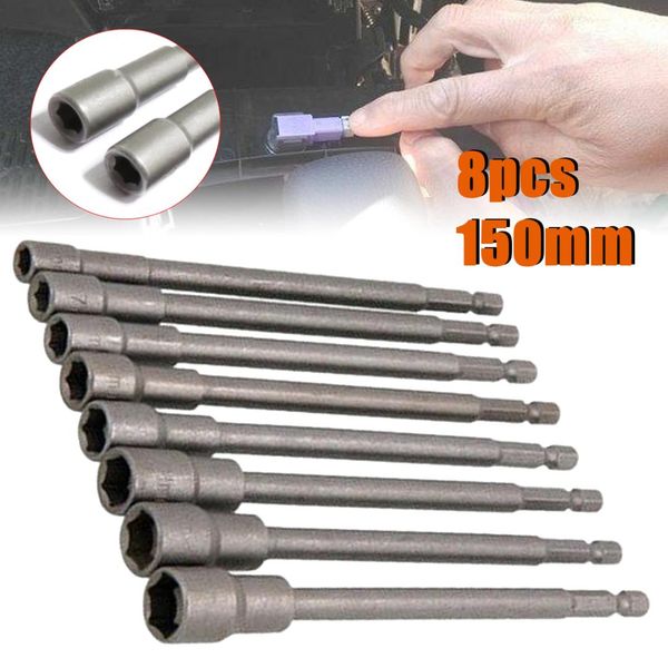 8pcs 1/4" hex shank nut driver socket set 150mm length impact drill bits for self drilling screws 6mm~13mm
8pcs 1/4" hex shank nut driver socket set 150mm length impact drill bits for self drilling screws 6mm~13mm