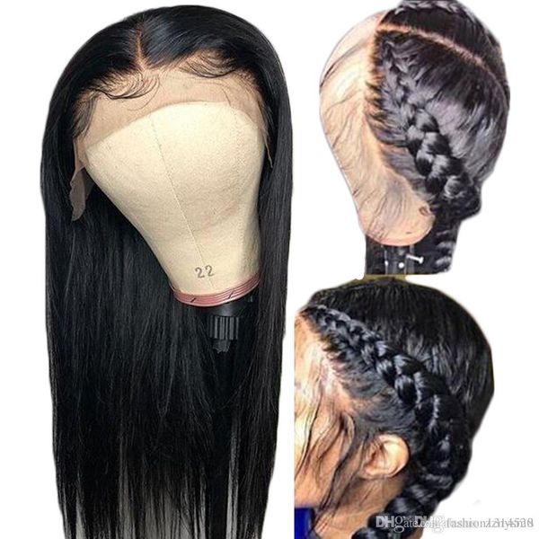 360 lace frontal wigs 180% density long straight indian remy hair natural color human hair wig with baby hair bleached knots, Black 
360 lace frontal wigs 180% density long straight indian remy hair natural color human hair wig with baby hair bleached knots, Black