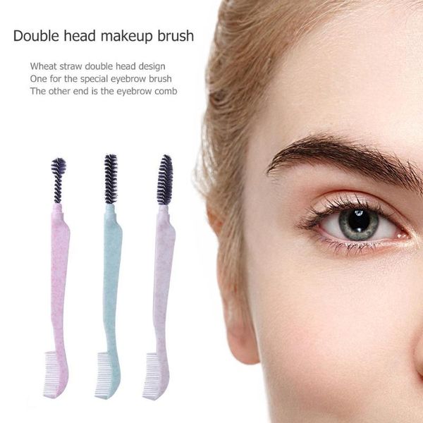 professional double head eyebrow brush comb wheat straw handle eye brows makeup tools cosmetics for make-up accessories