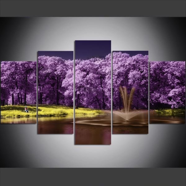 5 piece large size canvas wall art pictures creative tree lake purple landscape art print oil painting for living room 
5 piece large size canvas wall art pictures creative tree lake purple landscape art print oil painting for living room