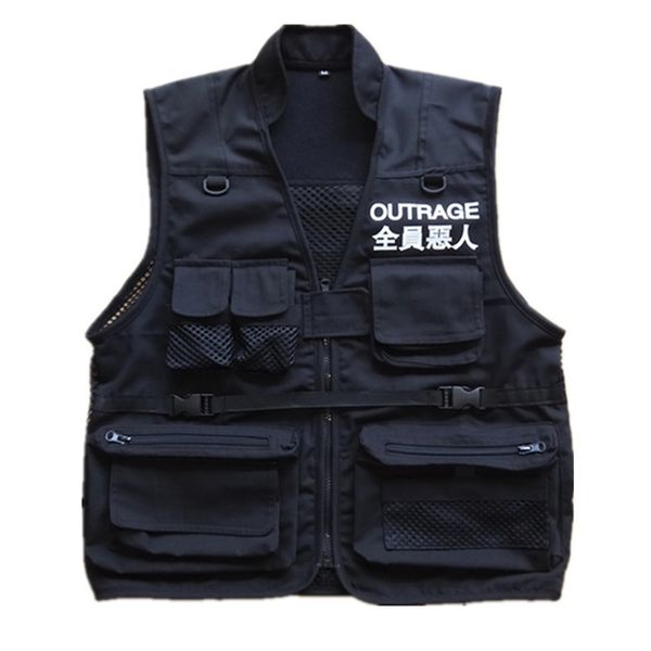 men coat sleeveless jacket casual chinese character vest coat high street pockets vests cargo waistcoat zipper military jacket, Black;brown
men coat sleeveless jacket casual chinese character vest coat high street pockets vests cargo waistcoat zipper military jacket, Black;brown