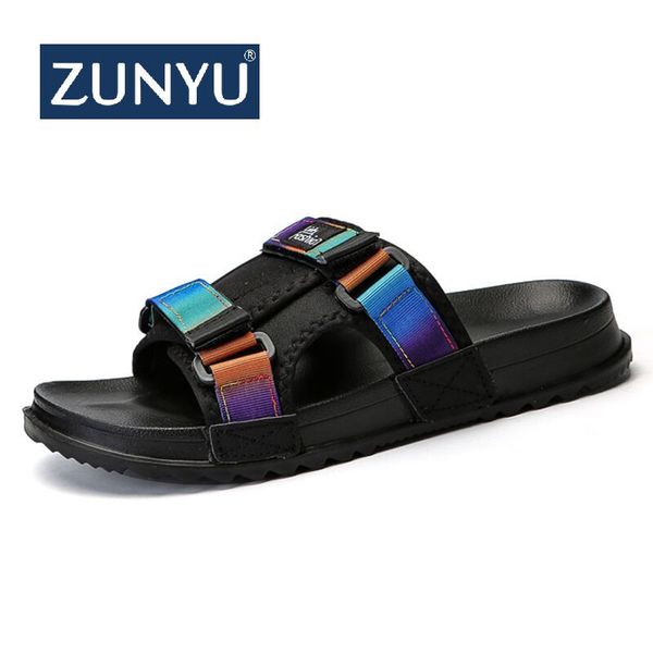 

zunyu 2019 new men slippers casual black and white shoes non-slip slides bathroom summer beach sandals soft sole flip flops man, Blue;gray