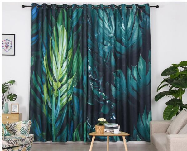 customized 3d curtains green leaves simple modern bedroom living room balcony shading 3d curtains