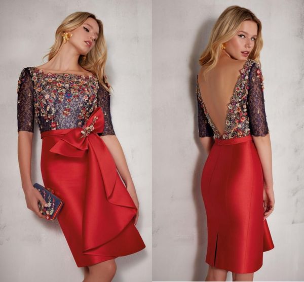 elegant valerioluna sheath mother of the bride dresses jewel half sleeve backless wedding guest dress sequins knee length evening gowns, Black;red
elegant valerioluna sheath mother of the bride dresses jewel half sleeve backless wedding guest dress sequins knee length evening gowns, Black;red