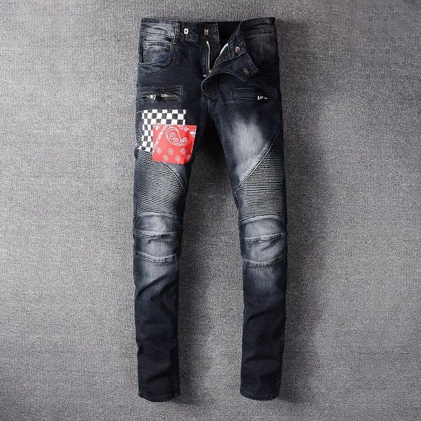 2020 fashion high street new jeans male tide black hole patch patch stitching slim biker jeans size 28-40, Blue
2020 fashion high street new jeans male tide black hole patch patch stitching slim biker jeans size 28-40, Blue