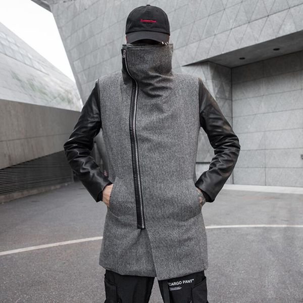 men autumn winter pu leather patchwork wool trench coat korean style slim long jacket man gothic vintage inclined zipper cloak, Tan;black
men autumn winter pu leather patchwork wool trench coat korean style slim long jacket man gothic vintage inclined zipper cloak, Tan;black