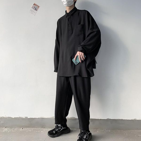 men 2 pieces sets suits shirt pant male women vintage long sleeve loose pullover casual shirt couple streetwear trousers, White;black
men 2 pieces sets suits shirt pant male women vintage long sleeve loose pullover casual shirt couple streetwear trousers, White;black