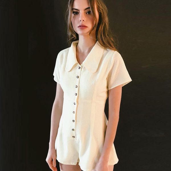 hugcitar short sleeve casual playsuit 2019 summer women fashion buttons cute streetwear female body, Black;white
hugcitar short sleeve casual playsuit 2019 summer women fashion buttons cute streetwear female body, Black;white