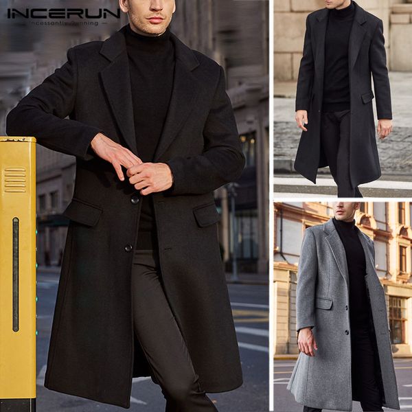 incerun new 2019 men's woolen coat fashion long windbreaker over knees winter coat lapel neck men's warm 5xl, Black 
incerun new 2019 men's woolen coat fashion long windbreaker over knees winter coat lapel neck men's warm 5xl, Black