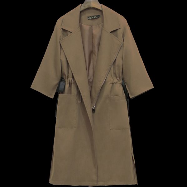 women's loose large size trench coats fashion seven-point sleeves over the waist long trench gd039, Tan;black
women's loose large size trench coats fashion seven-point sleeves over the waist long trench gd039, Tan;black