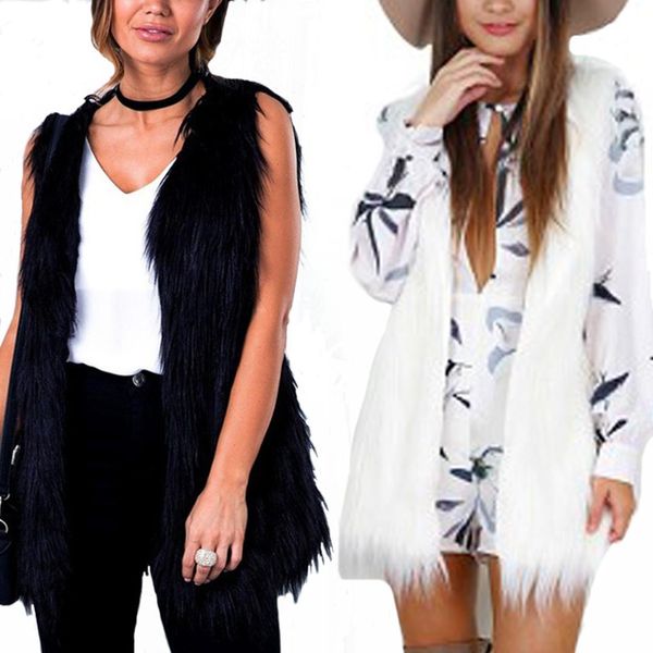 winter womens faux fur gilet sleeveless vest waistcoats warm jacket coat outwear, Black;white 
winter womens faux fur gilet sleeveless vest waistcoats warm jacket coat outwear, Black;white