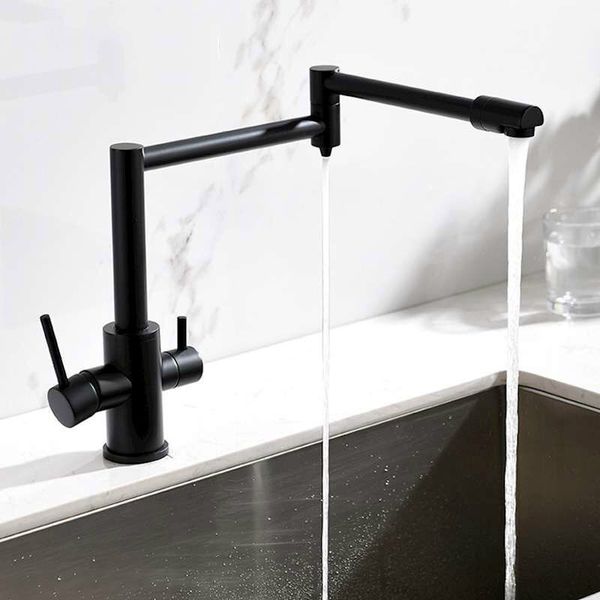 

Hot & Cold Drinking Water Kitchen Faucet Double Handles Deck Mount Brass Kitchen Sink Rotation Mixer Water 3 Ways Water Tap