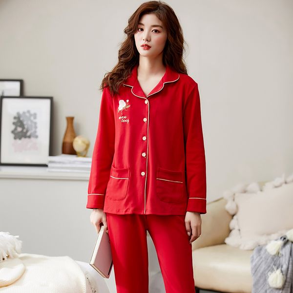 new spring women pajamas long sleeve red cardigan female pajama set pure full cotton pajamas for women sleepwear suit homewear, Black;red
new spring women pajamas long sleeve red cardigan female pajama set pure full cotton pajamas for women sleepwear suit homewear, Black;red