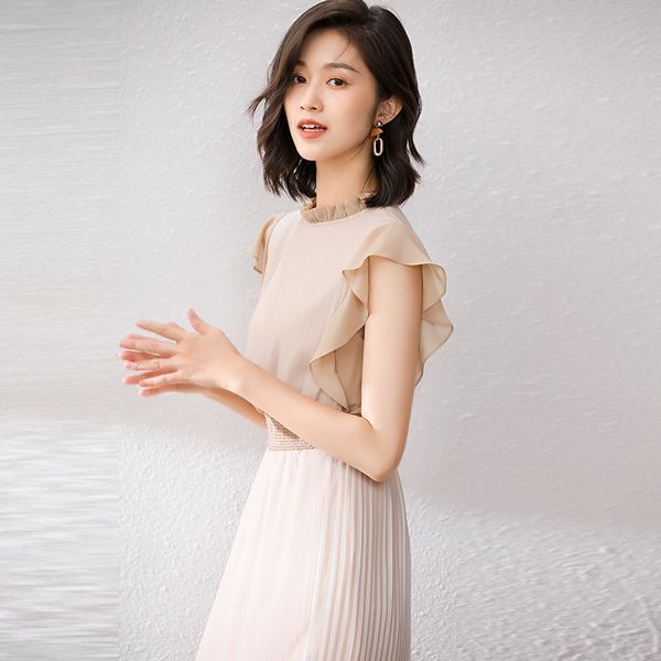 the new summer 2020 fairy close temperament pleated naked pink ruffled chiffon dress female waist 6289, White;black
the new summer 2020 fairy close temperament pleated naked pink ruffled chiffon dress female waist 6289, White;black