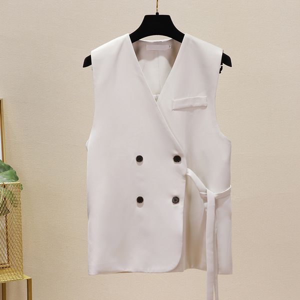 women blazer double breasted v-neck waist belt sleeveless suit ladies, Black;white
women blazer double breasted v-neck waist belt sleeveless suit ladies, Black;white