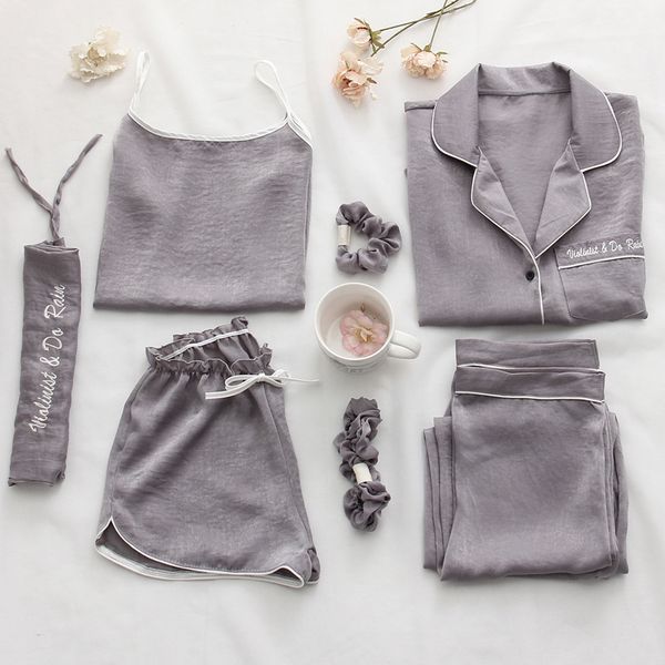 7pcs/set women pajamas set cotton stitch sleepwear shorts blinder lingerie robe pyjama 2019 spring fashion clothes, Blue;gray
7pcs/set women pajamas set cotton stitch sleepwear shorts blinder lingerie robe pyjama 2019 spring fashion clothes, Blue;gray