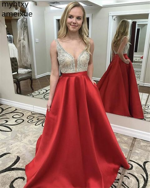 2019 new arrival red and pink evening v-neck sweep train a-line sleeveless floor-length satin empire sleeveless simple e, White;black
2019 new arrival red and pink evening v-neck sweep train a-line sleeveless floor-length satin empire sleeveless simple e, White;black