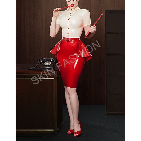 new office lady latex blouse+skirt, Black;red 
new office lady latex blouse+skirt, Black;red