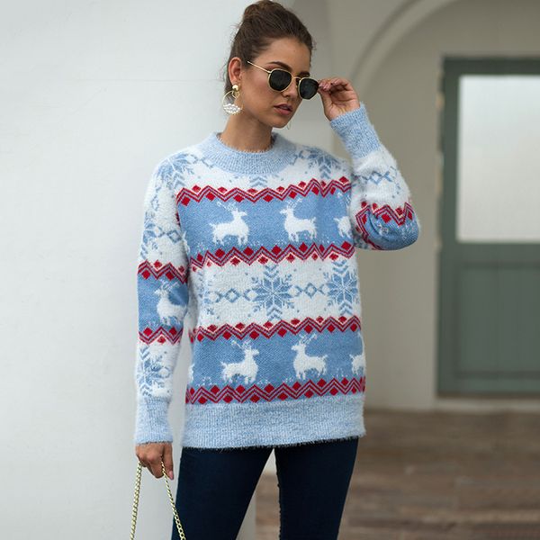 2019 christmas deer sweater woman pullover knit clothes long sleeve print winter female sweater, White;black
2019 christmas deer sweater woman pullover knit clothes long sleeve print winter female sweater, White;black