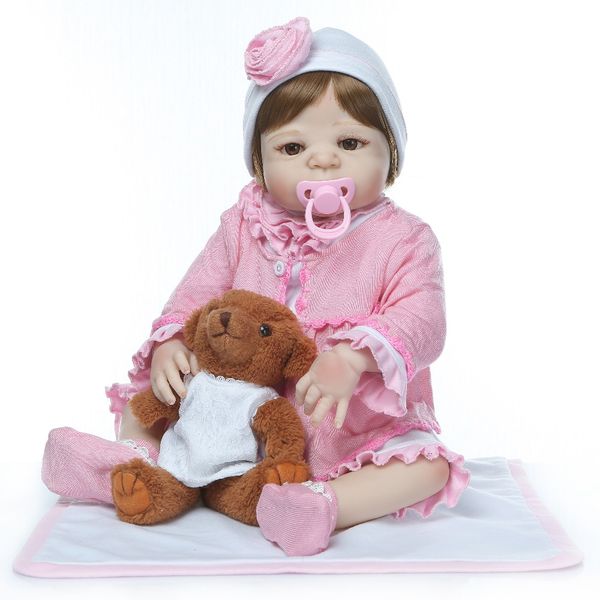 

full vinyl silicone reborn baby girl doll 56cm lifelike reborn baby doll soft real gentle touch doll playmate for kids birthday gift