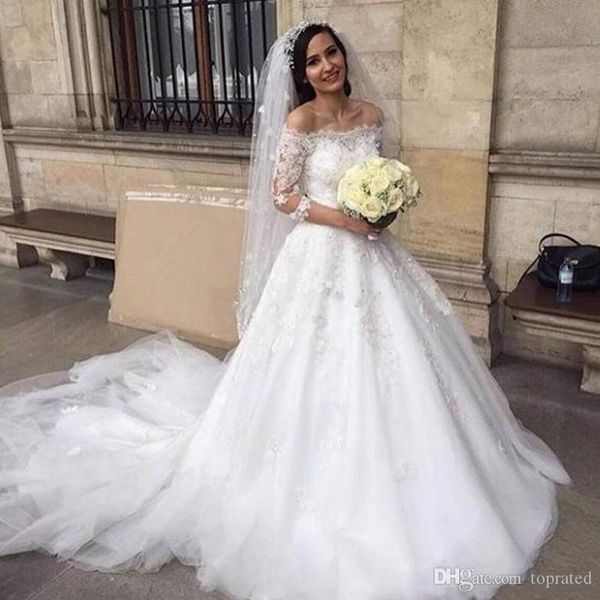новый белый скромный с плеча свадебные платья a-line тюль 1/2 рукава кружевные аппликации бисером развертки поезд свадебное платье на заказ, White
новый белый скромный с плеча свадебные платья a-line тюль 1/2 рукава кружевные аппликации бисером развертки поезд свадебное платье на заказ, White