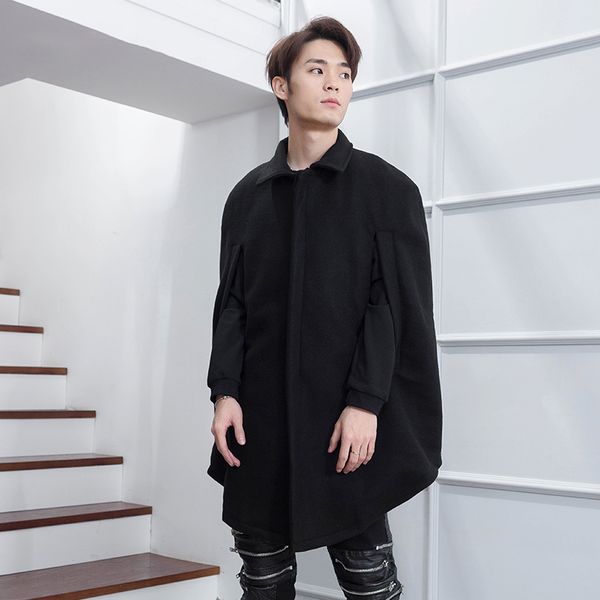 short front, long back, round hem, woollen coat, loose lapel, cape, cape, winter coat, man of the hour, Black
short front, long back, round hem, woollen coat, loose lapel, cape, cape, winter coat, man of the hour, Black