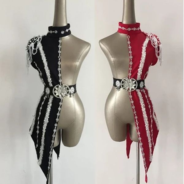2019 new sequins black red patchwork stage dance costumes female singer ds dj costumes white pearl chain collar dance wear
2019 new sequins black red patchwork stage dance costumes female singer ds dj costumes white pearl chain collar dance wear
