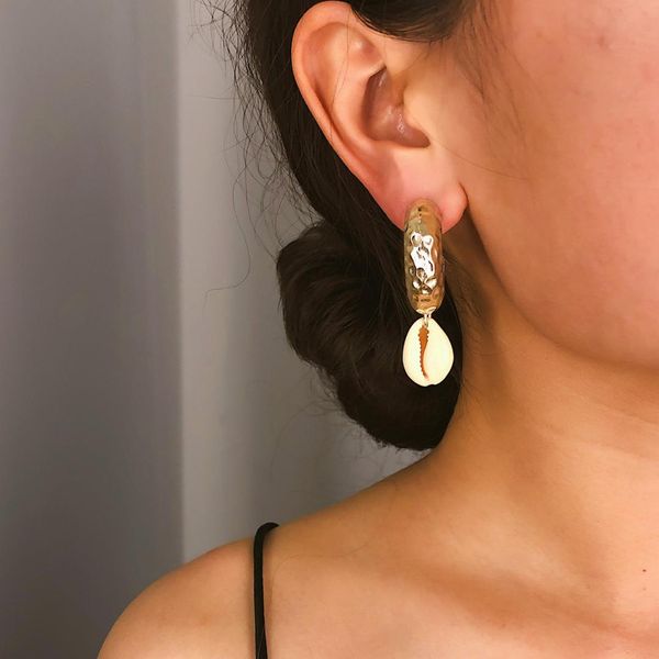 

vintage ocean gold dangle drop earrings 2019 for women brincos cowrie sea shell earring boho bohemian beach korean jewelry, Silver