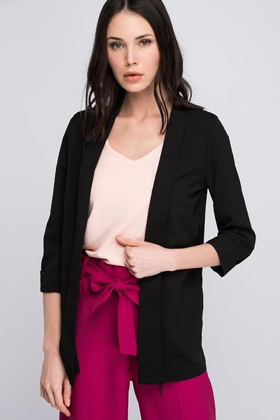 cotton mood women 's black crepe groined sleeve end fold jacket 8121167, Black;brown
cotton mood women 's black crepe groined sleeve end fold jacket 8121167, Black;brown