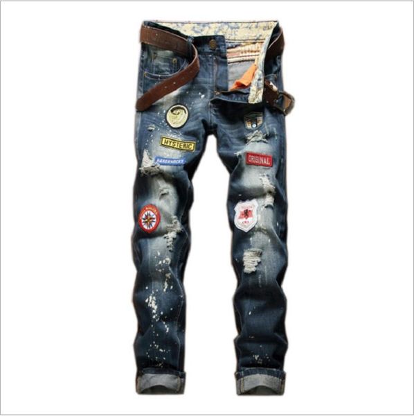 men's torn jeans ,badge straight tube slim men's jeans ,splash ink to make old style trendy for men, Blue
men's torn jeans ,badge straight tube slim men's jeans ,splash ink to make old style trendy for men, Blue