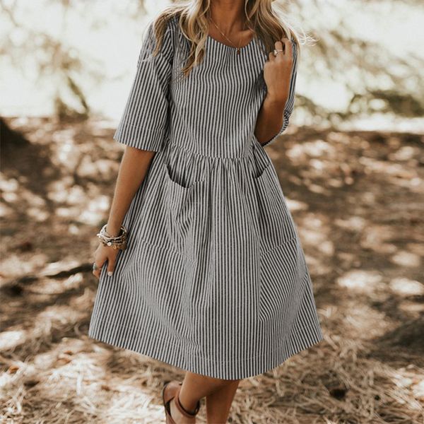zanzea women summer elegant o neck half sleeve pockets loose party vestido casual baggy work striped dress sundress oversized, Black;gray
zanzea women summer elegant o neck half sleeve pockets loose party vestido casual baggy work striped dress sundress oversized, Black;gray