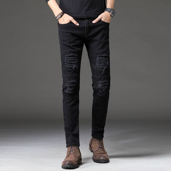 men's jeans fashion black homens korean hole-cut slim feet trousers skinny men youth middle waist plus size pants, Blue
men's jeans fashion black homens korean hole-cut slim feet trousers skinny men youth middle waist plus size pants, Blue